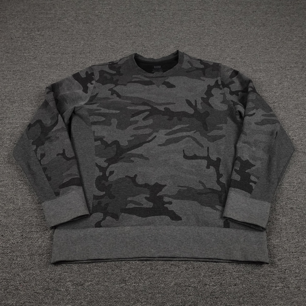 Levi's Sweater Mens Medium Gray Camo Crewneck Knit Pullover Engineered Jeans